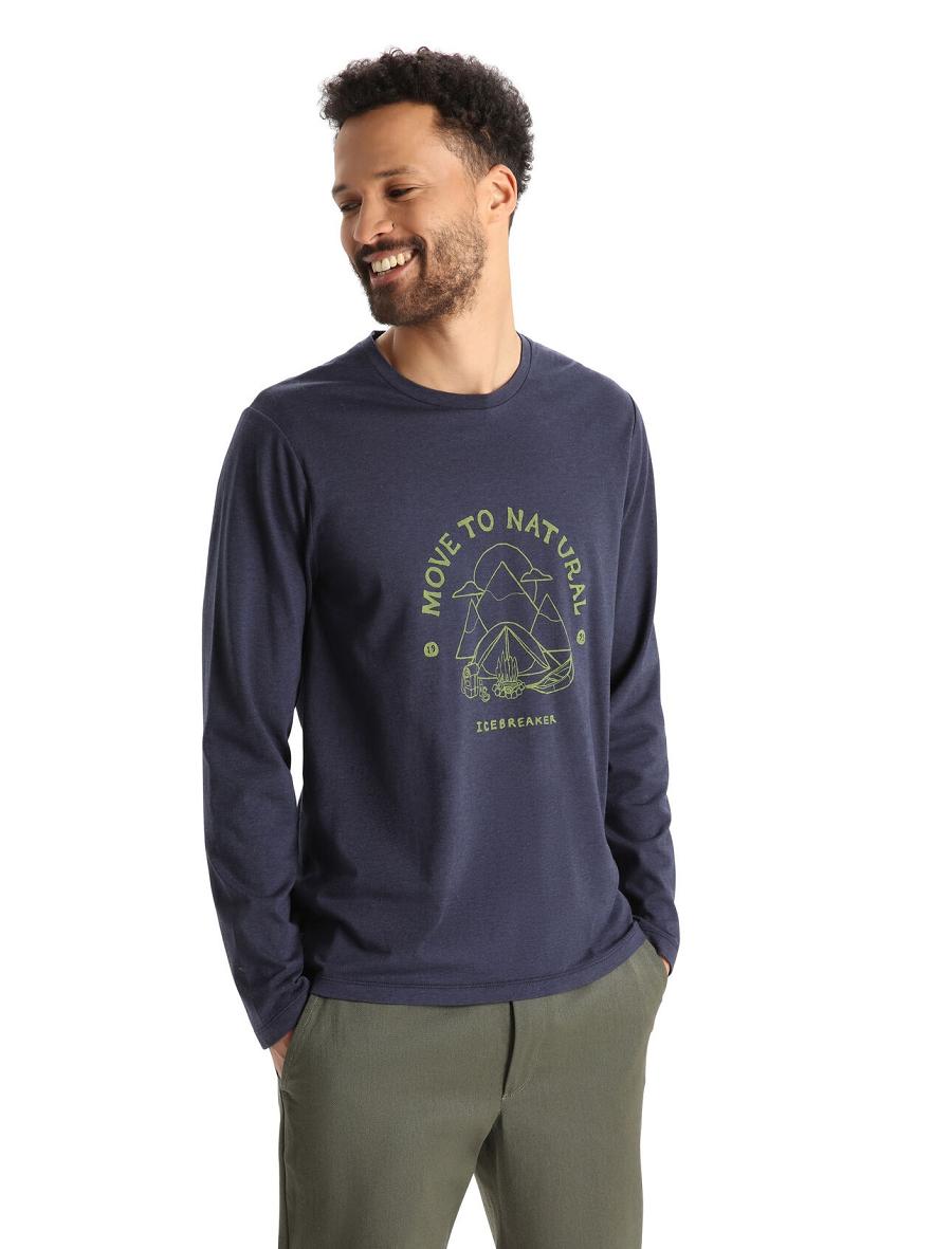 Icebreaker Merino Central Classic T-Shirt Canopy Camper Férfi Long Sleeve Sötétkék | HU 1224FDNM